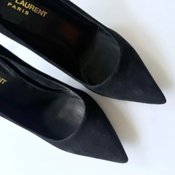 Saint Laurent Black Suede Pointed Toe High Heel Pumps 37 - Picture 10 of 16